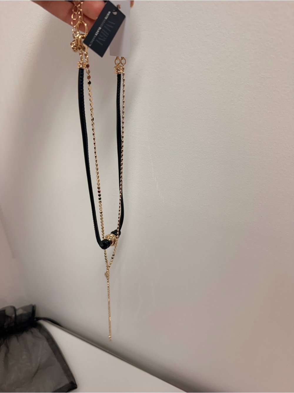 White House Black Market Black and Gold Layered Necklace with Drop